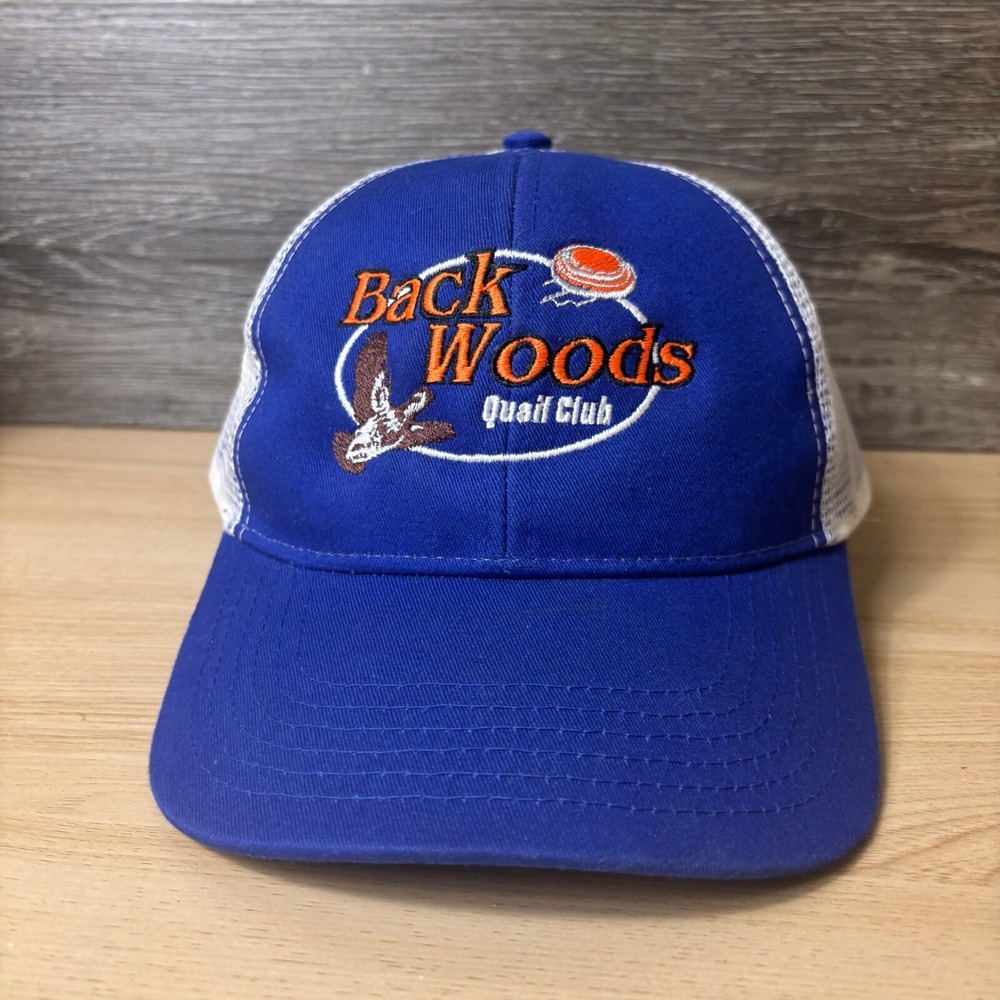 Back Woods Quail Club Hat Cap Snap Back Blue Trucker Adjustable